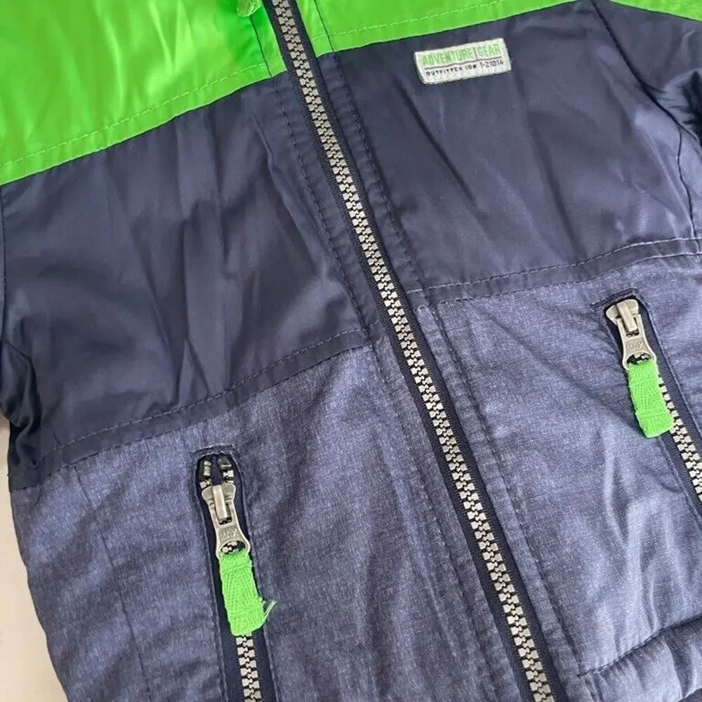 CARTERS HOODED PUFFER JACKET SZ 12 MONTHS BABY KAWAII COLORBLOCK COAT GREEN/BLUE